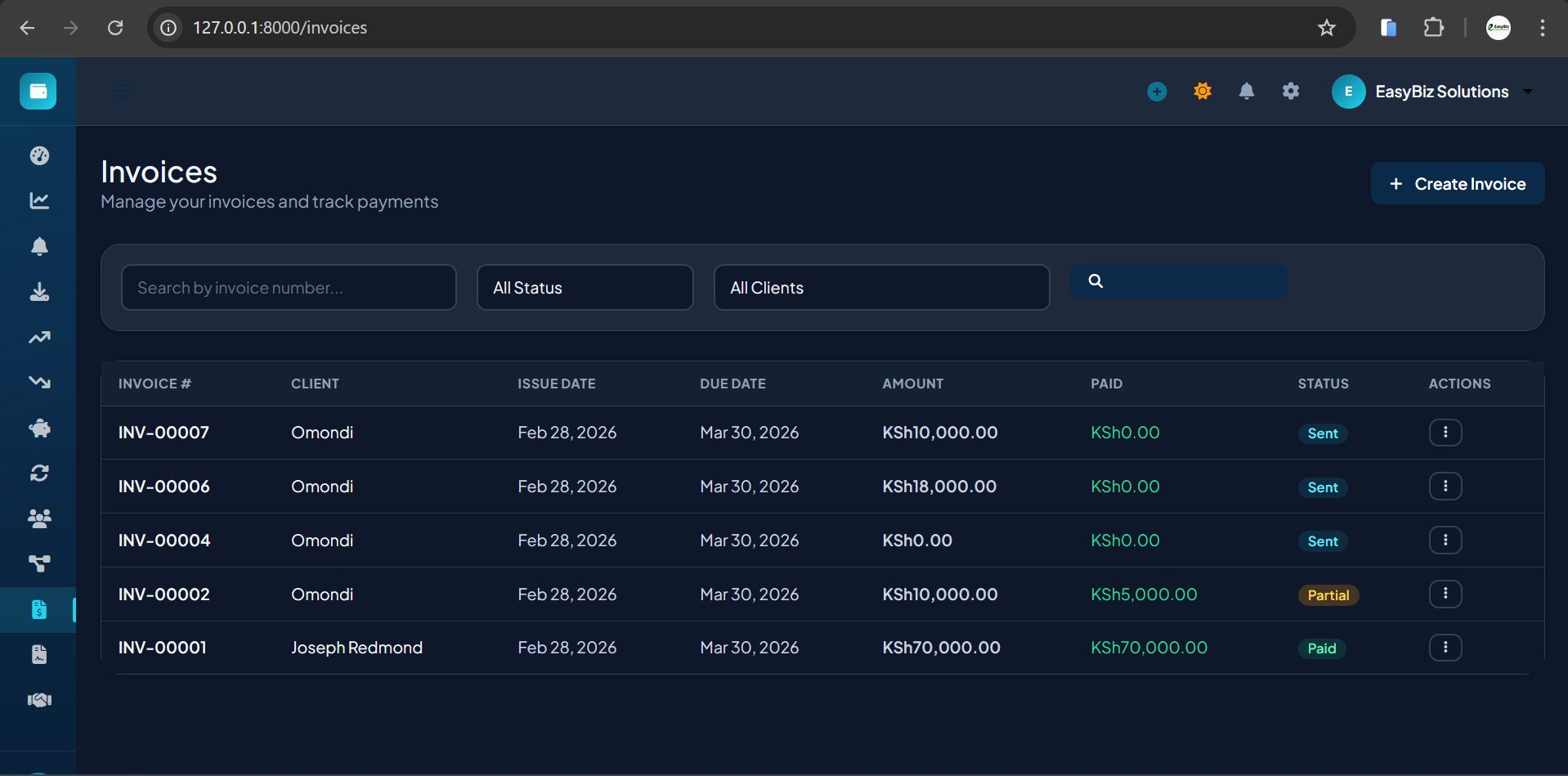 FinTrack Invoice Management — professional invoicing